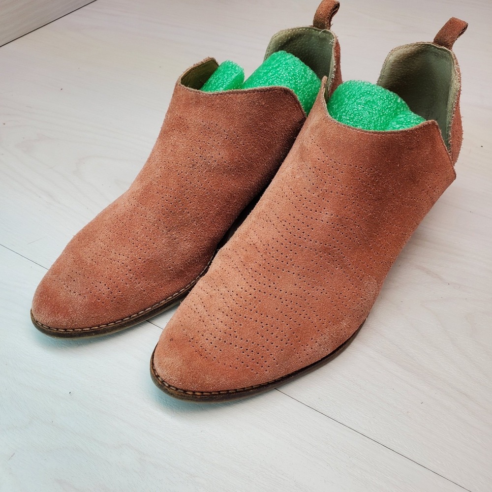 Lucky Brand Suede Cutout Ankle Booties Women Size 11M 43 Rose Pink Cowgirl Boho